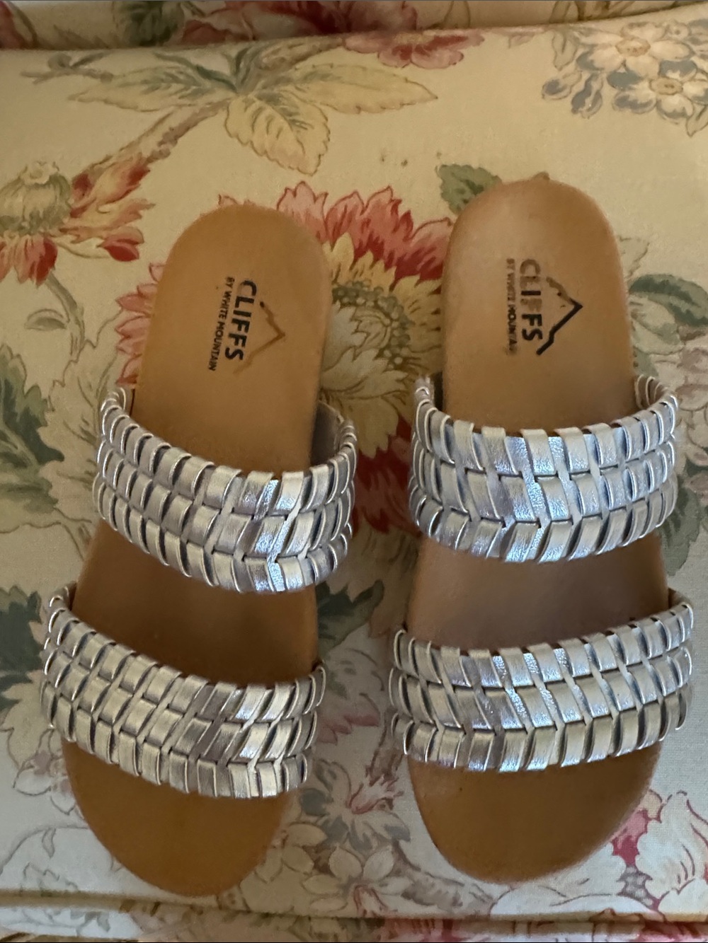 Cliffs by WHITE MOUNTAIN Silver Braided Double-Strap Slide Sandals